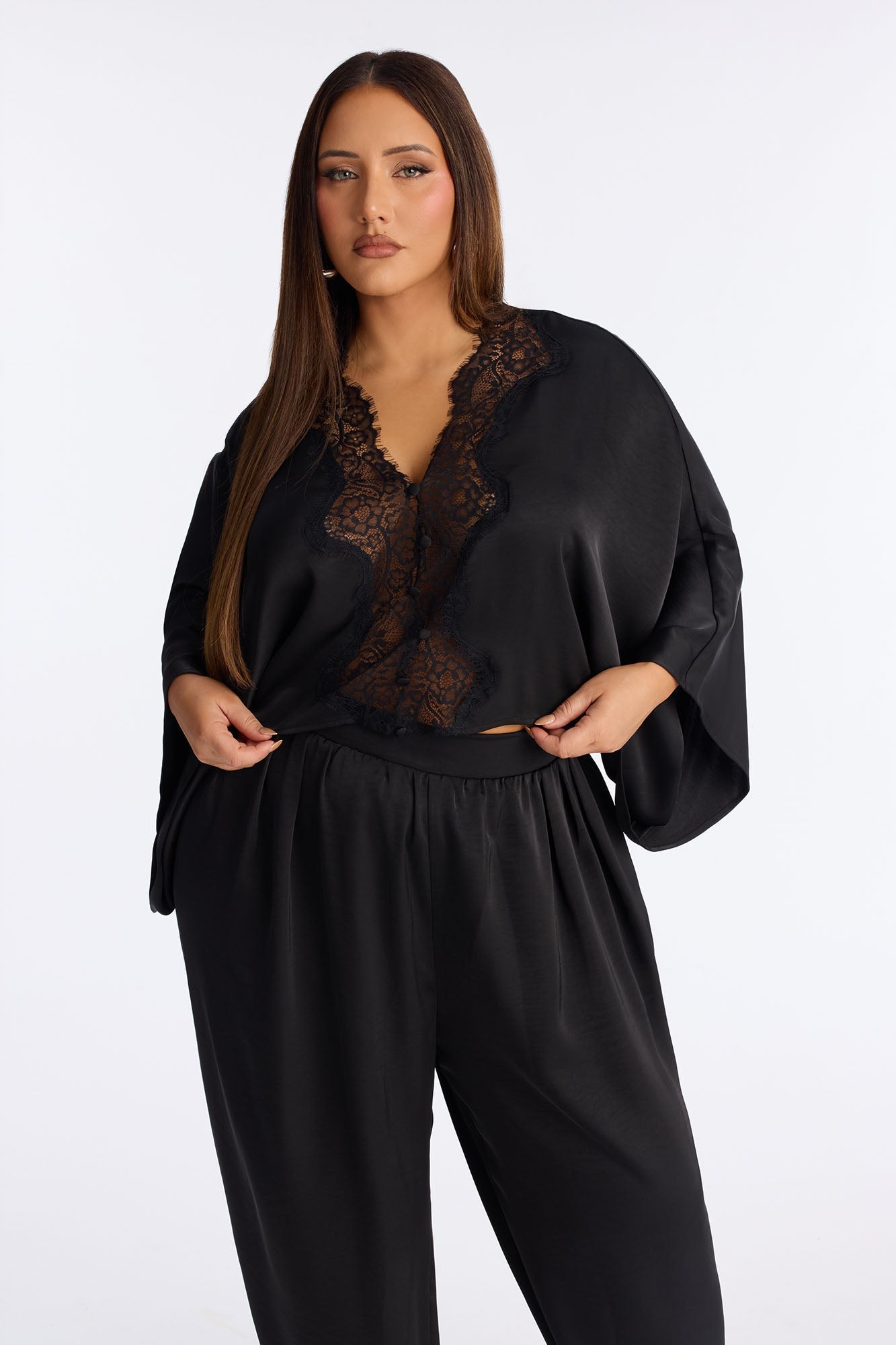 Dawn Satin Balloon Pant Set - Black
