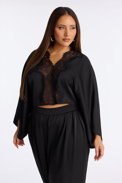 Dawn Satin Balloon Pant Set - Black
