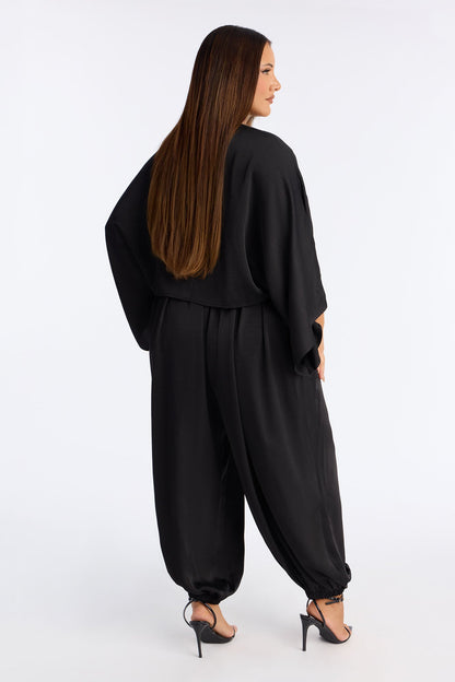 Dawn Satin Balloon Pant Set - Black