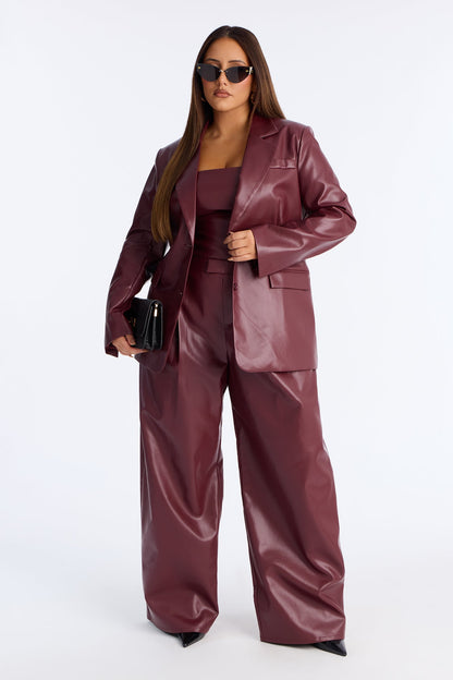 Alessandra Faux Leather 2Piece Blazer Jumpsuit - Burgundy