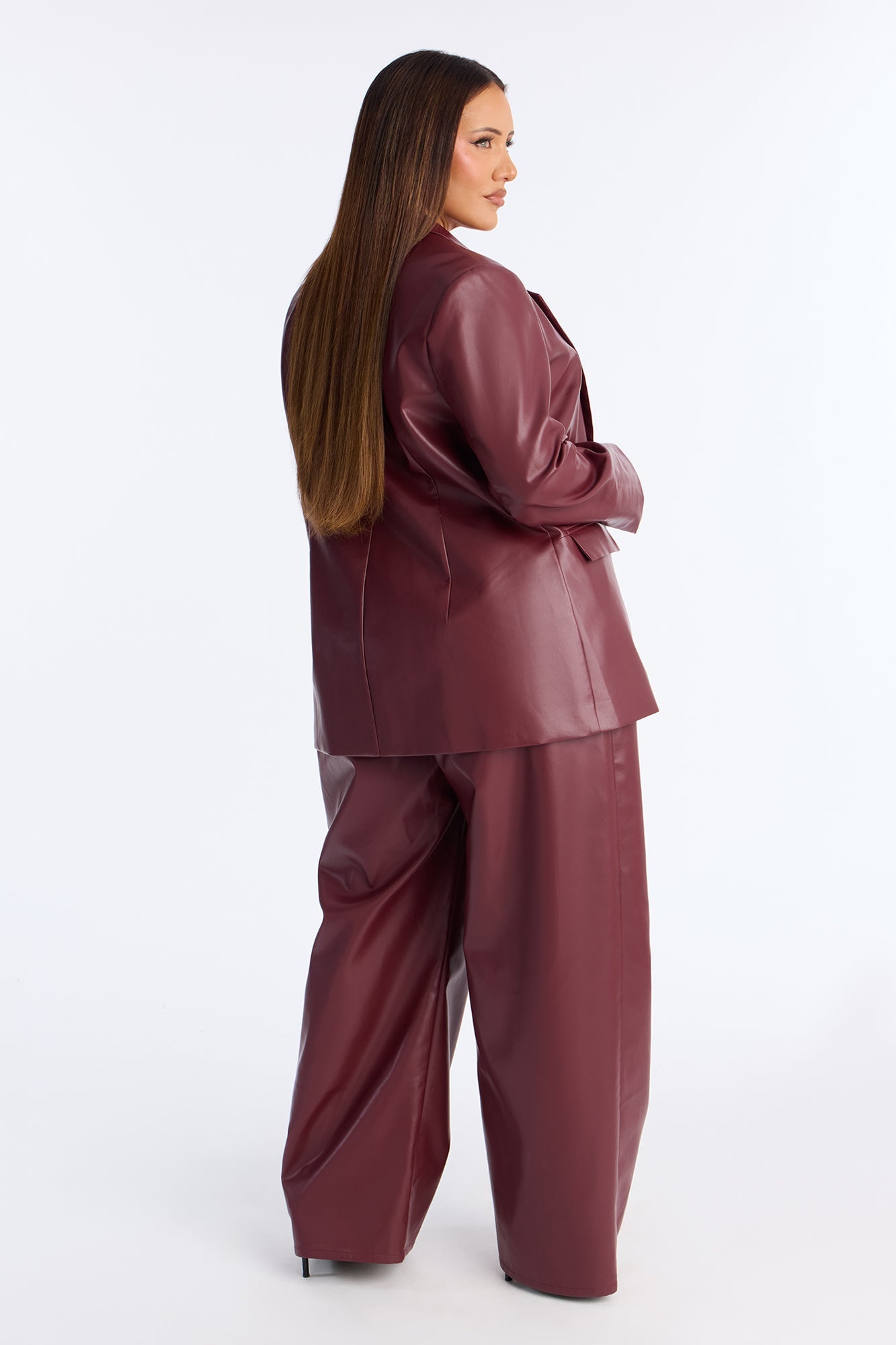 Alessandra Faux Leather 2Piece Blazer Jumpsuit - Burgundy