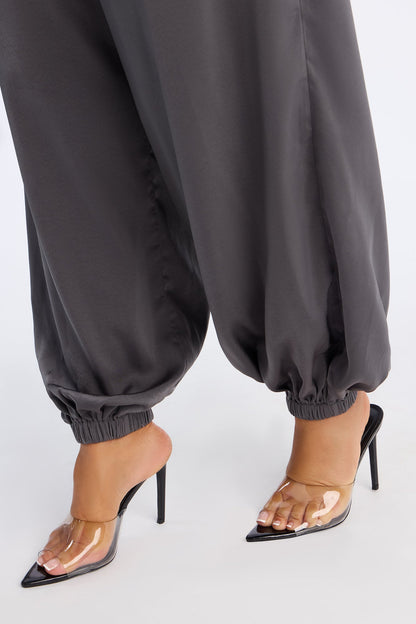 Shayla Satin Jogger Jumpsuit - Charcoal