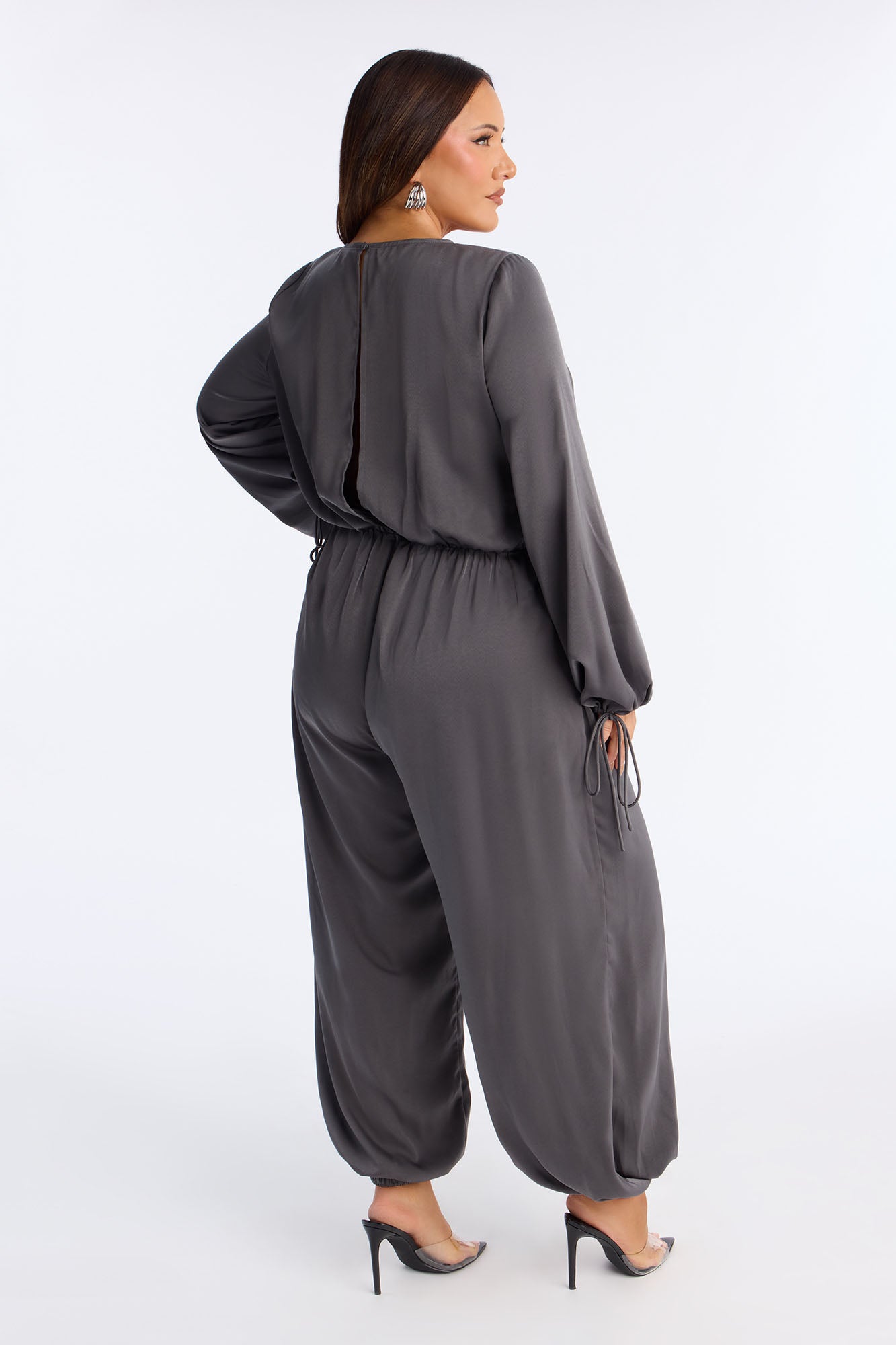 Shayla Satin Jogger Jumpsuit - Charcoal