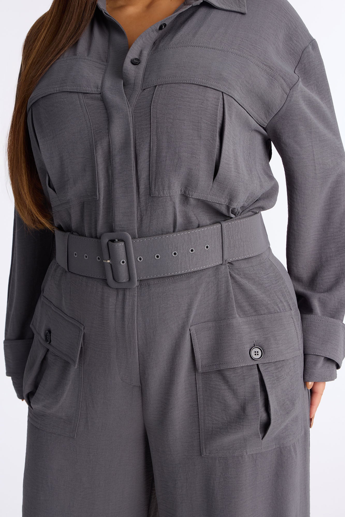 Mia Utility Belted Wide Leg Jumpsuit - Charcoal