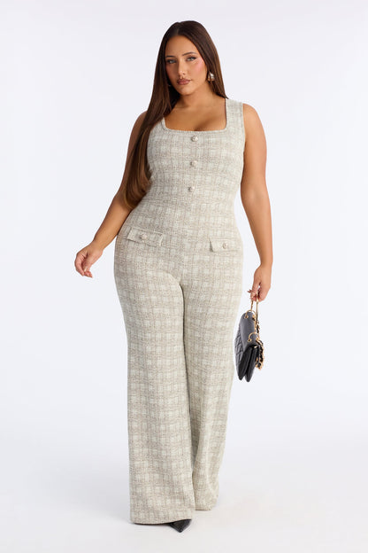 Class Act Knit Tweed Jumpsuit - Cream/combo