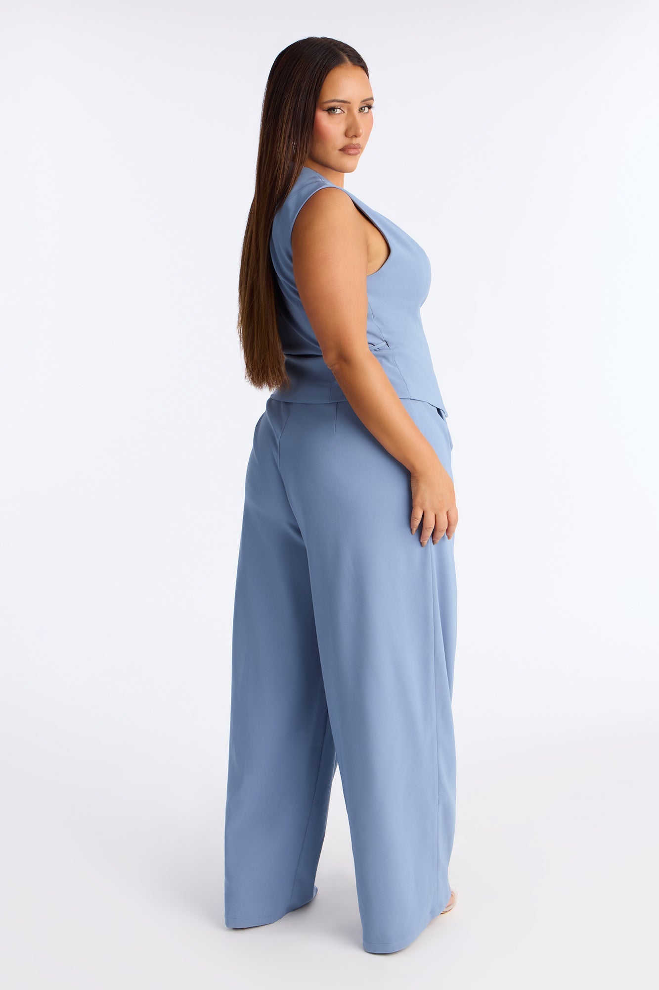 Cailey Contrast Trim Tie Front Wide Leg Jumpsuit - Blue