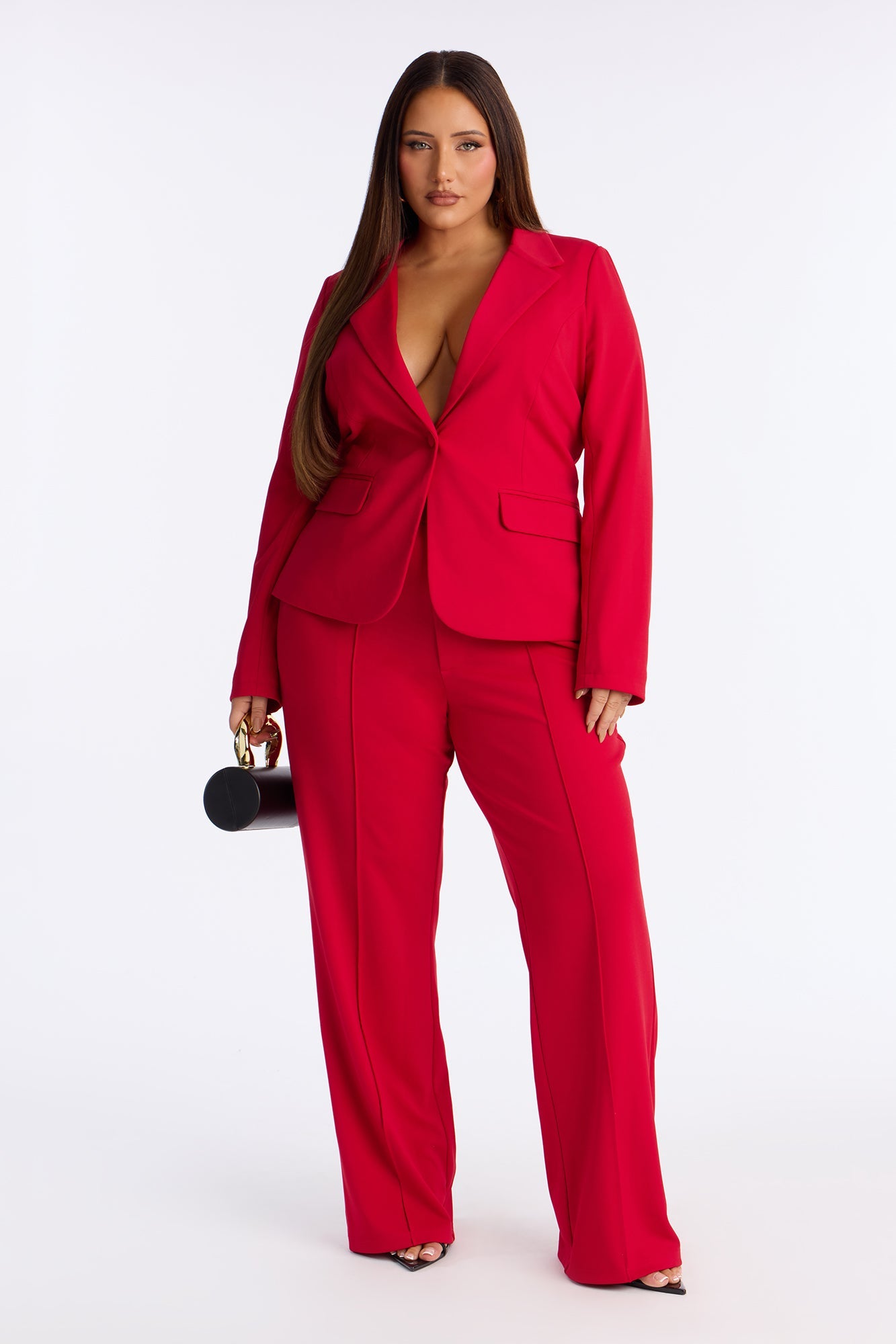 Business Per Usual Blazer Pant Set - Red