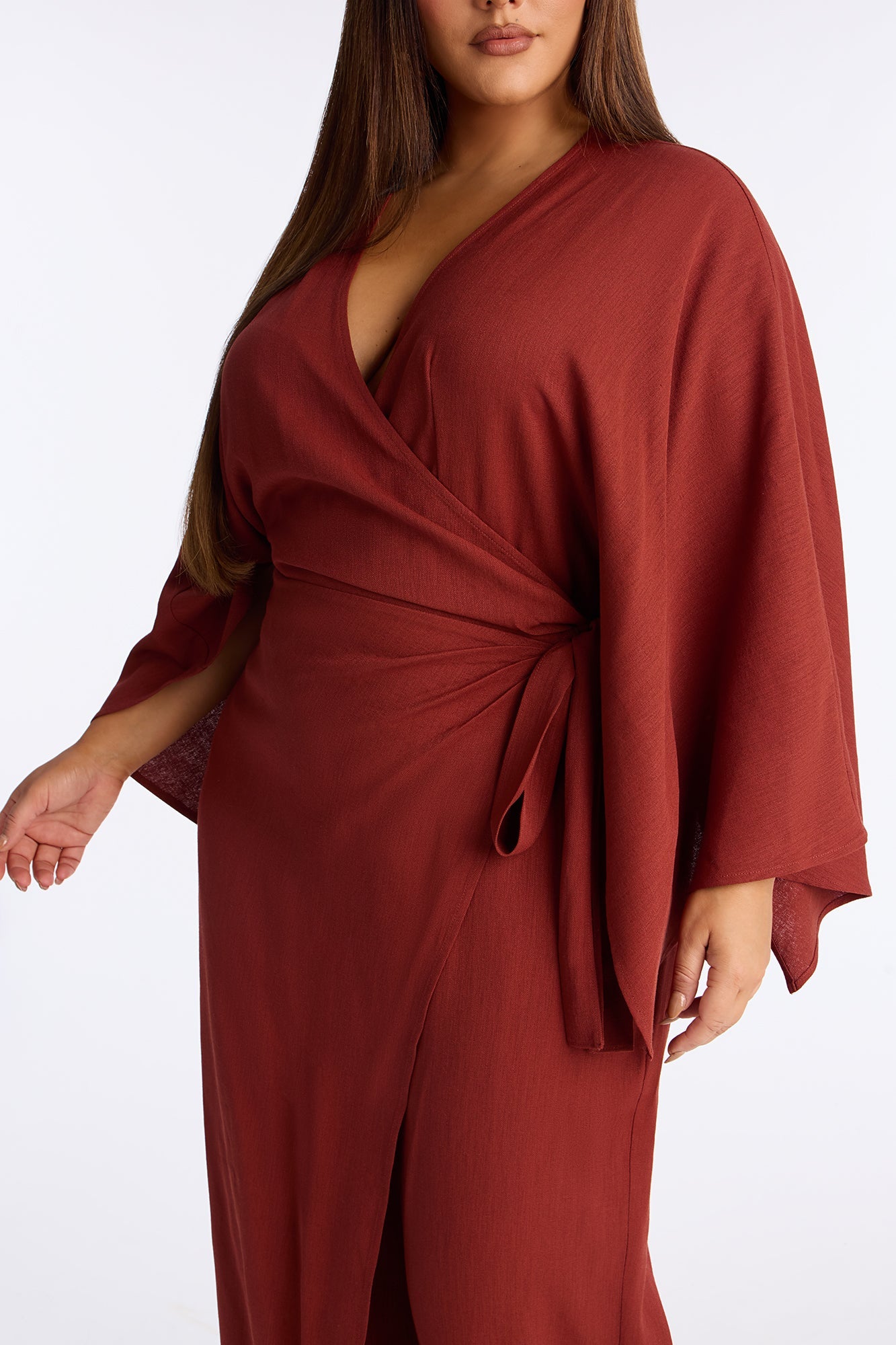 Shantal Long Sleeve Wrap Wide Leg Jumpsuit - Rust