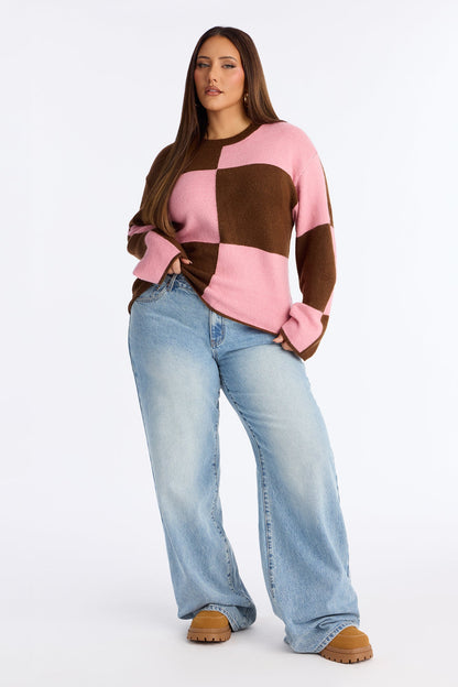 High Demand Checkered Sweater - Chocolate/Combo