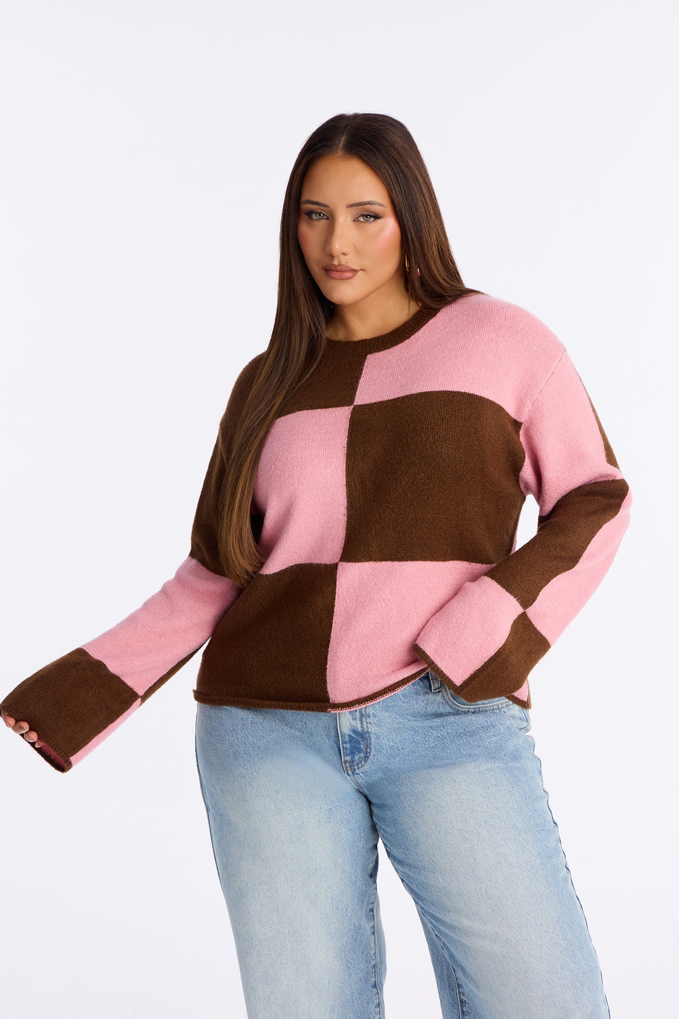 High Demand Checkered Sweater - Chocolate/Combo