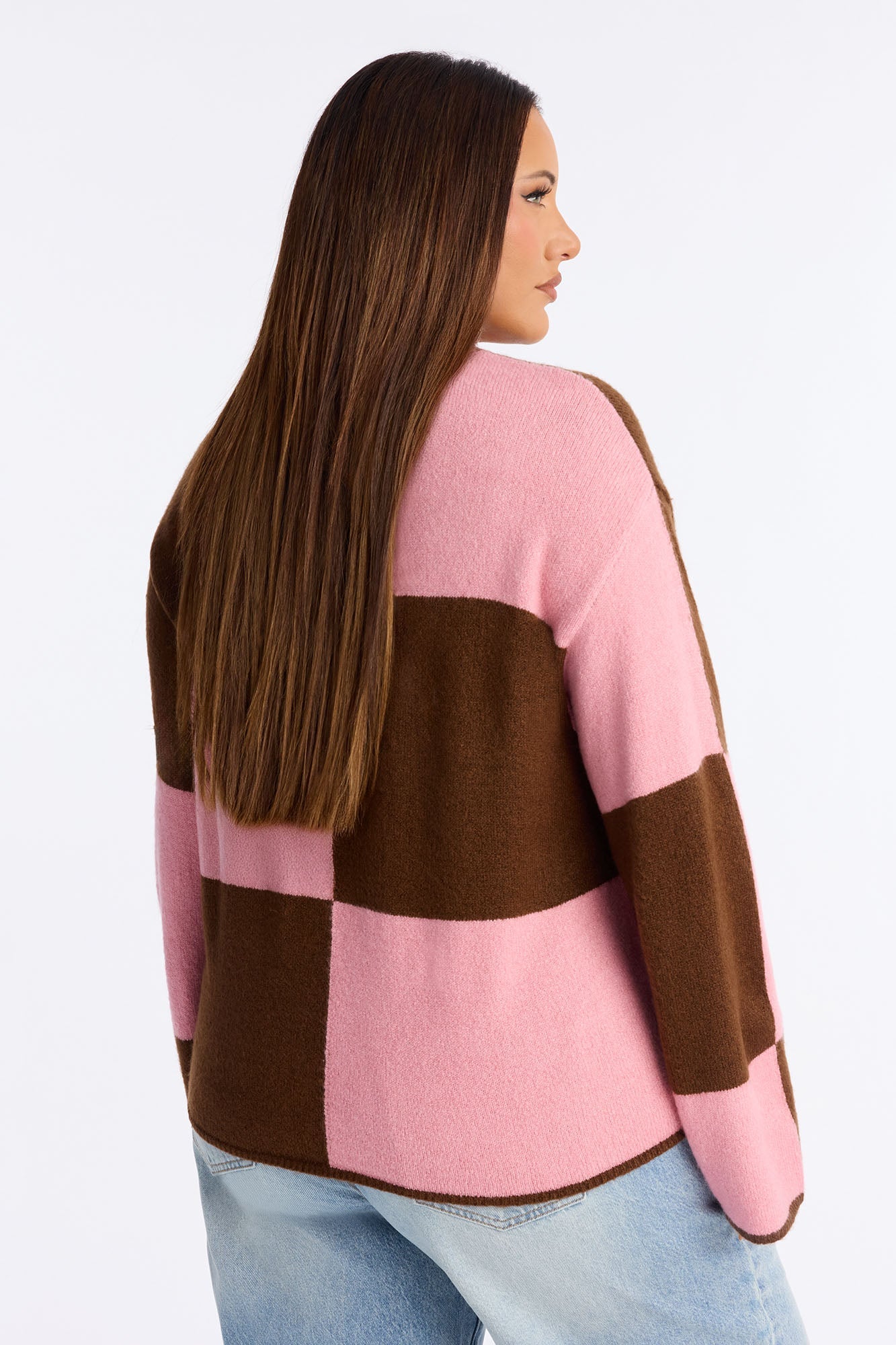 High Demand Checkered Sweater - Chocolate/Combo