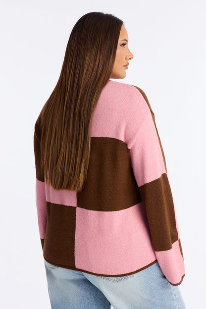 High Demand Checkered Sweater - Chocolate/Combo