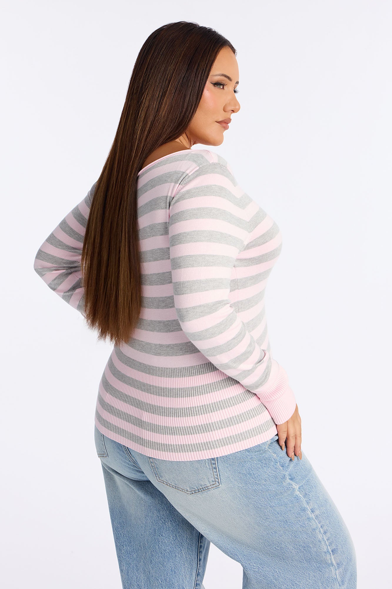 City Scene Striped Sweater Top - Pink/combo