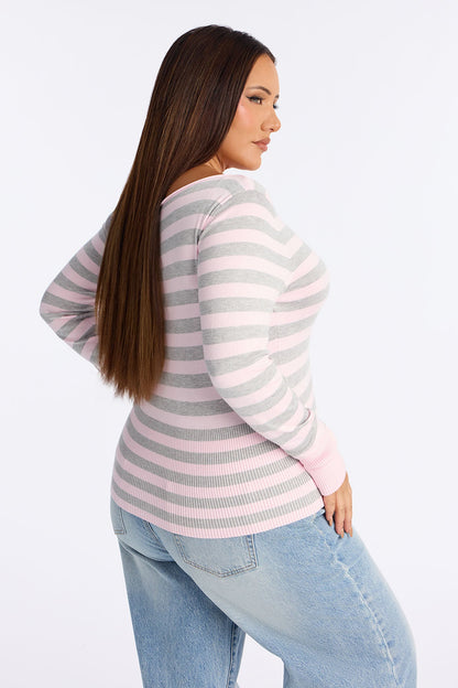 City Scene Striped Sweater Top - Pink/combo
