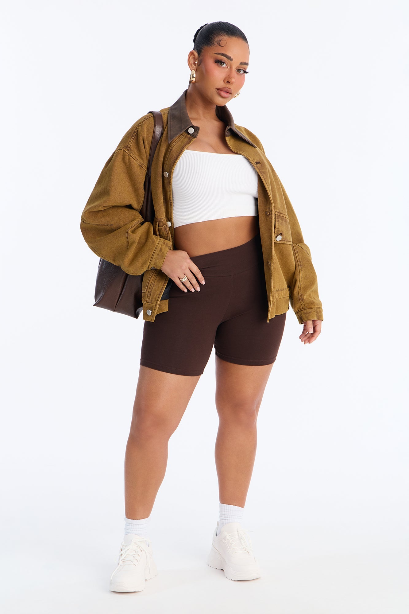 Quinn Mid Rise Everyday Cotton Biker Short 5″ - Chocolate