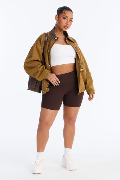 Quinn Mid Rise Everyday Cotton Biker Short 5″ - Chocolate