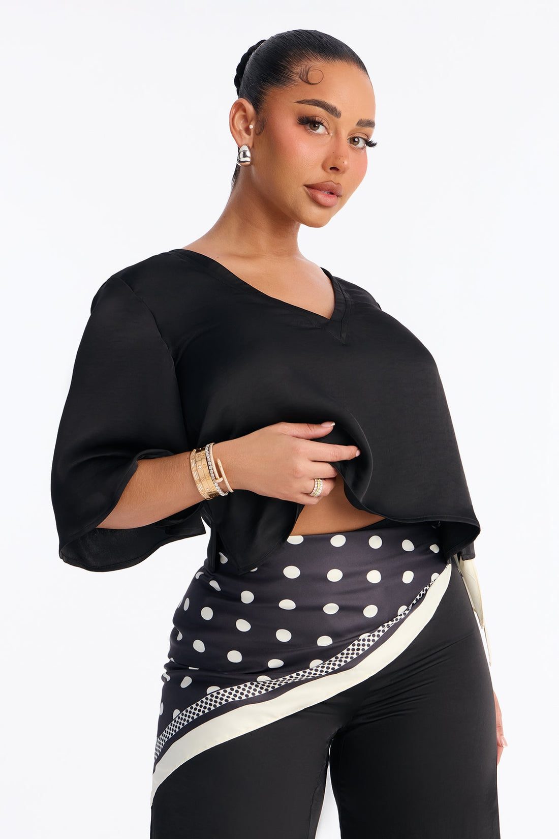 Shay Satin 3 Piece Scarf Pant Set - Black