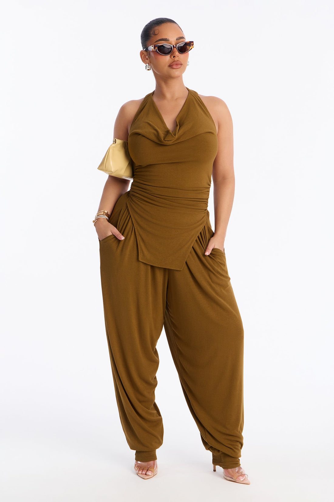 Braelynn Balloon Wide Leg Jumpsuit - Olive