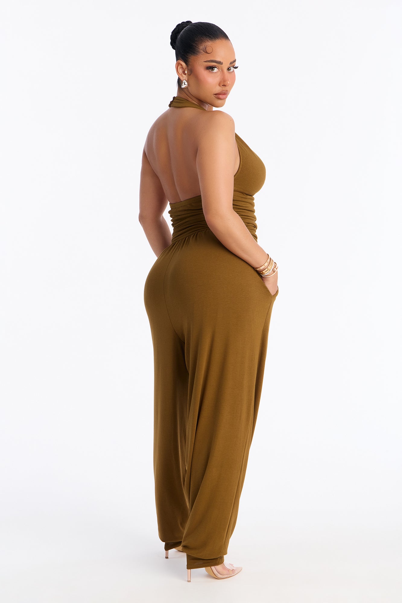 Braelynn Balloon Wide Leg Jumpsuit - Olive