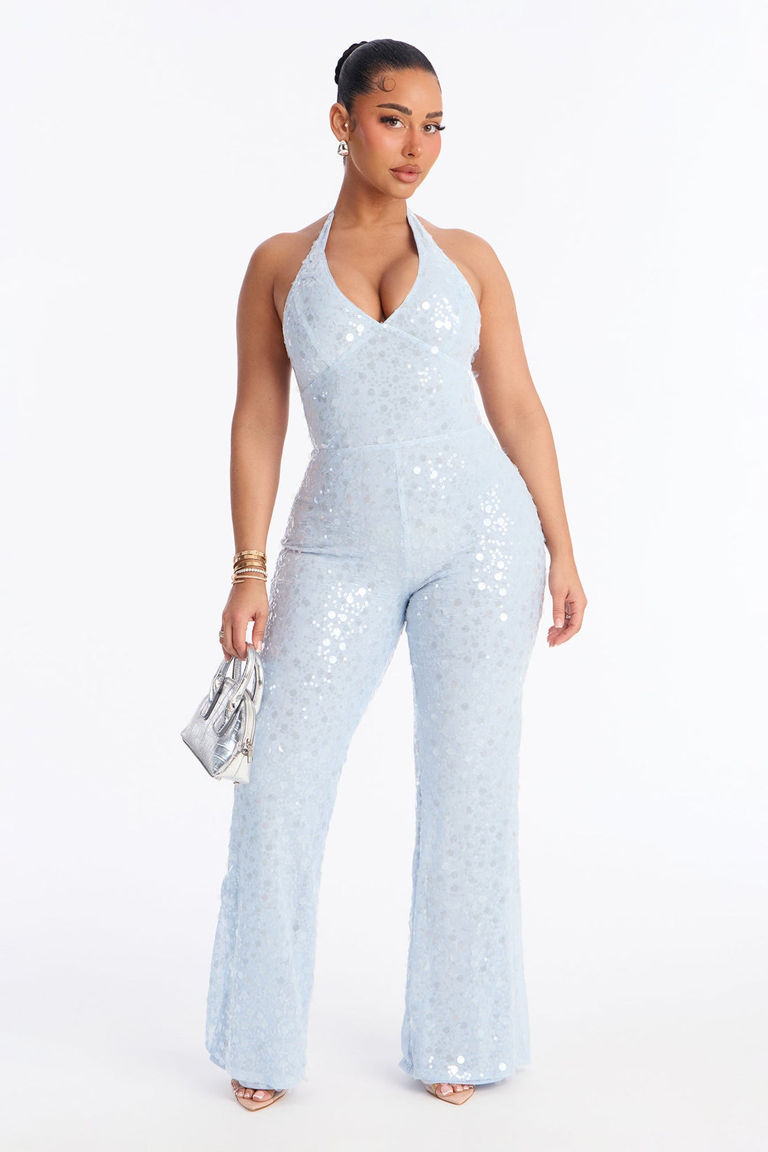 Shining Star Halter Sequin Jumpsuit - Blue