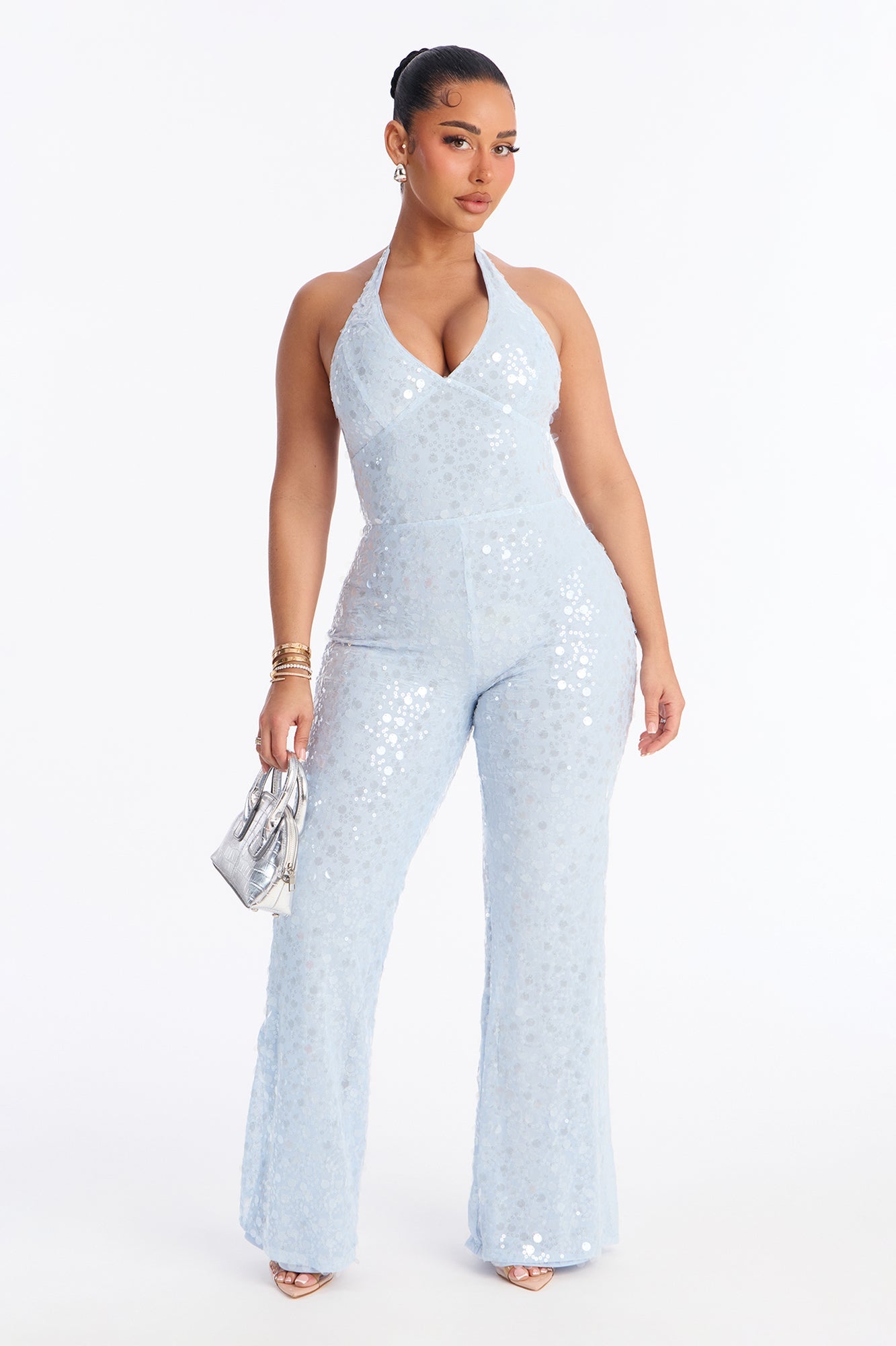 Shining Star Halter Sequin Jumpsuit - Blue