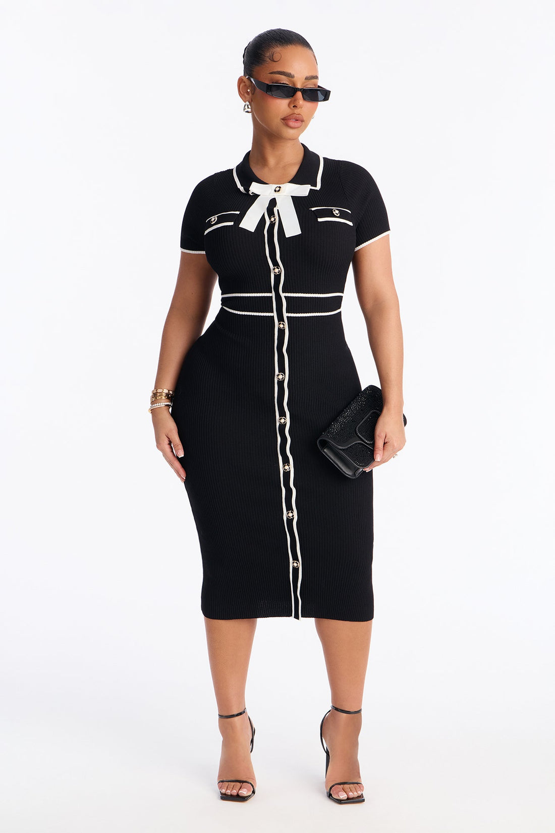 Zhadie Sweater Midi Dress - Black/White