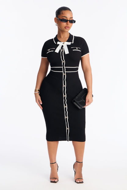 Zhadie Sweater Midi Dress - Black/White