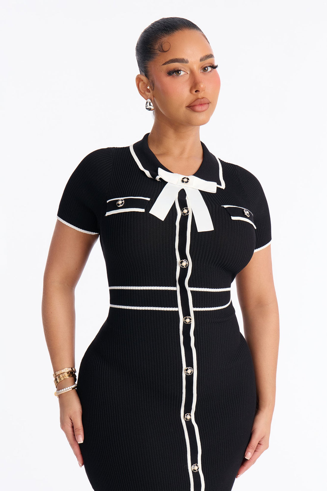 Zhadie Sweater Midi Dress - Black/White