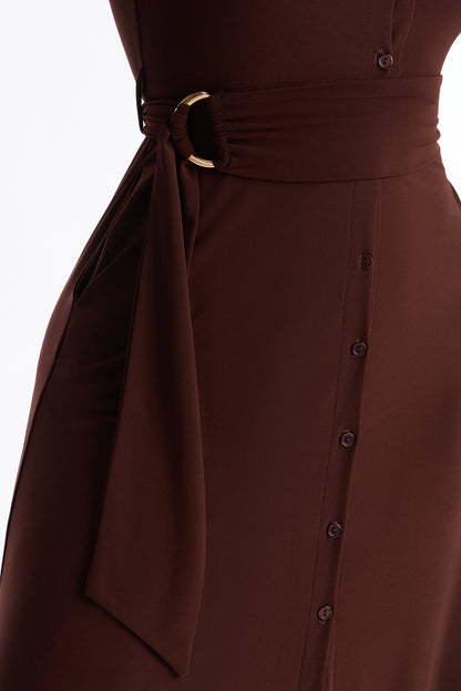 Elise Button Up Midi Dress - Chocolate