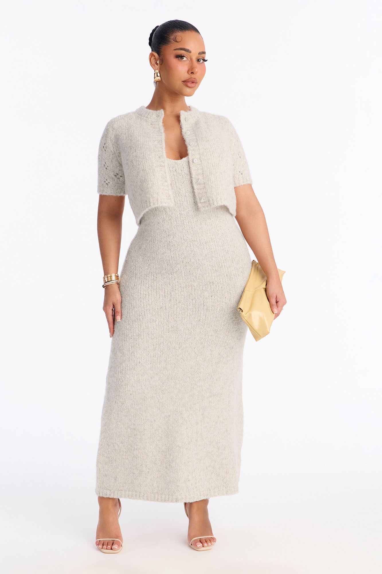 Sweet Delight 2 Piece Sweater Maxi Dress Set - Oatmeal