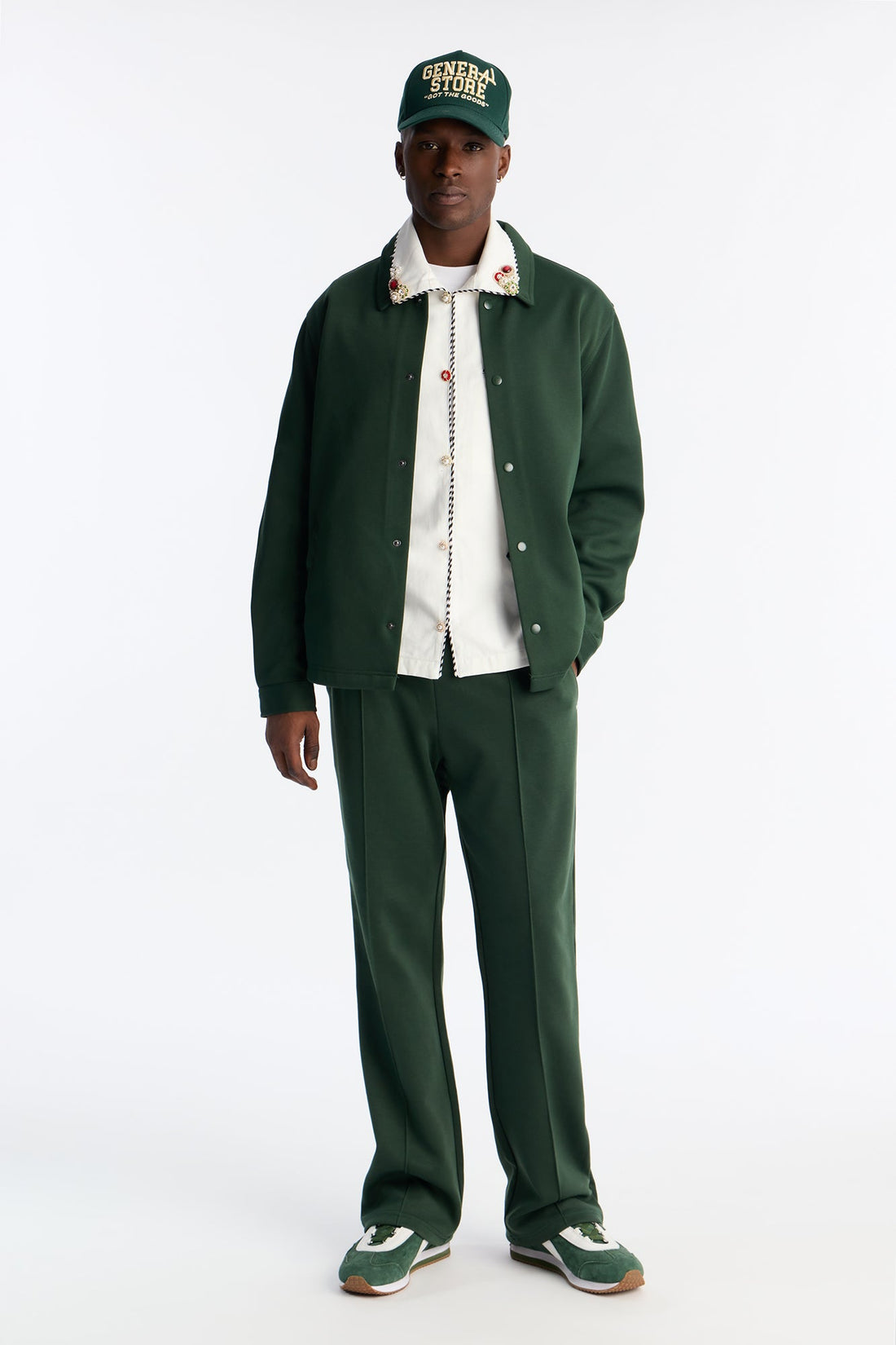 Structured Fleece Pintuck Slim Flare Sweatpants - Green