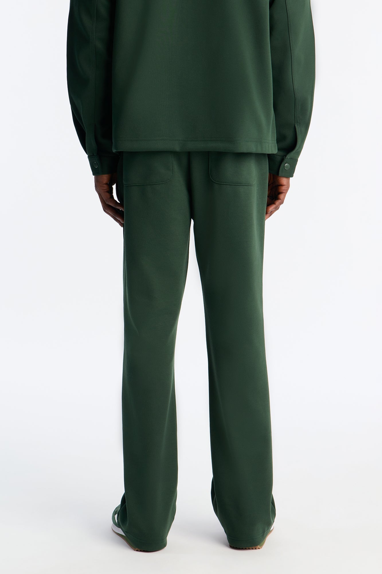 Structured Fleece Pintuck Slim Flare Sweatpants - Green