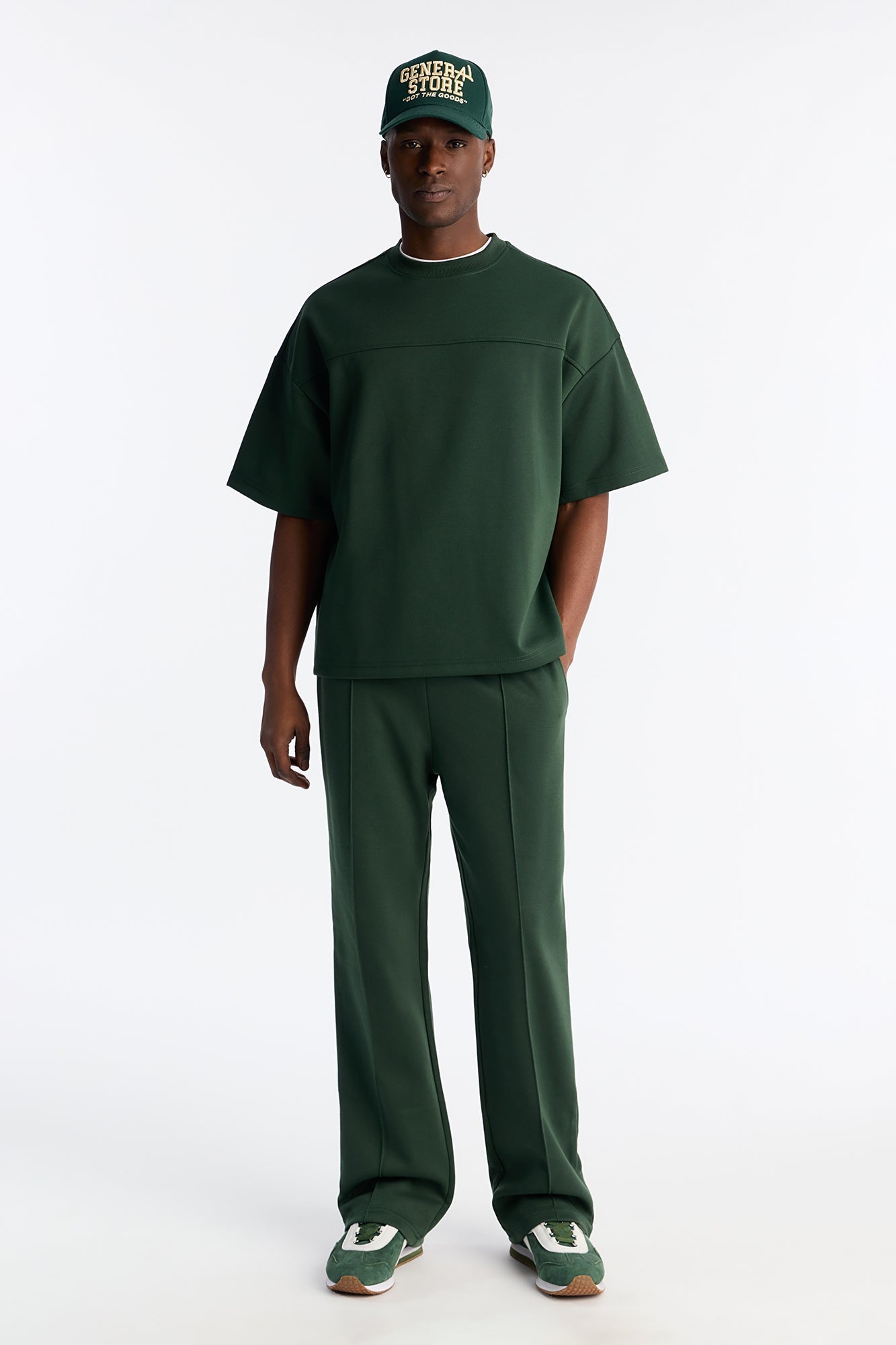 Structured Fleece Paneled Tee - Green