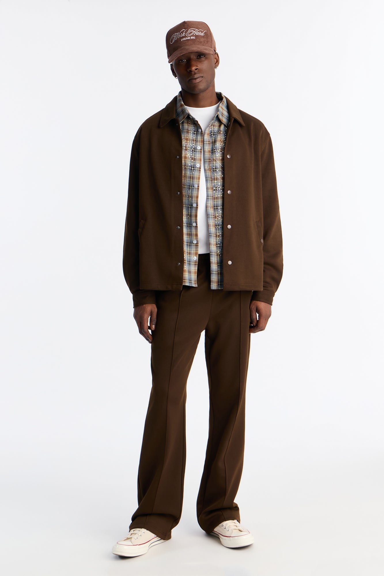 Structured Fleece Pintuck Slim Flare Sweatpants - Chocolate