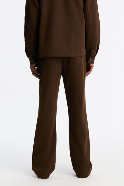 Structured Fleece Pintuck Slim Flare Sweatpants - Chocolate