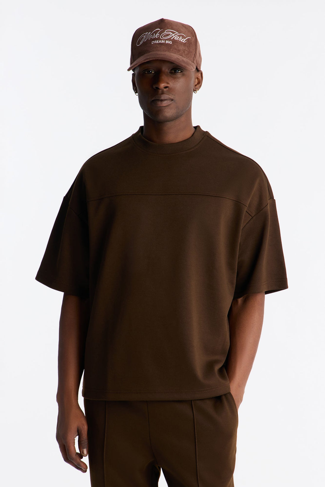 Structured Fleece Paneled Tee - Chocolate