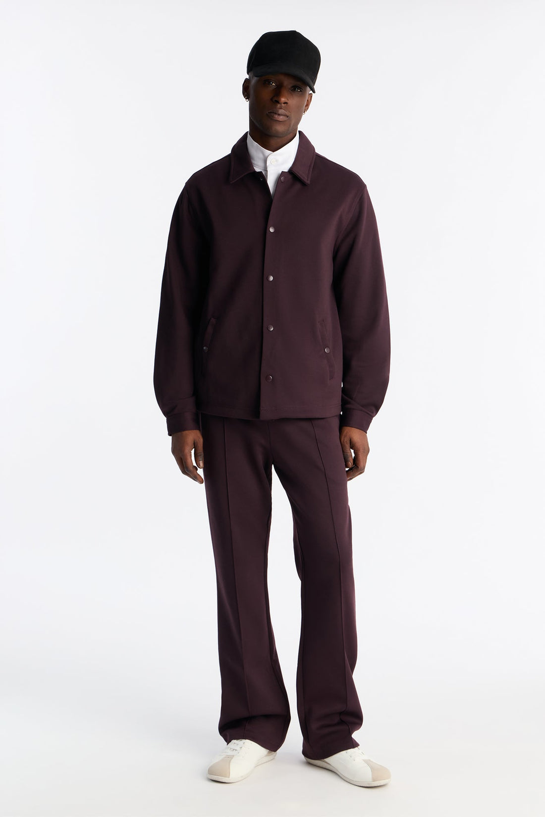 Structured Fleece Coaches Jacket - Plum