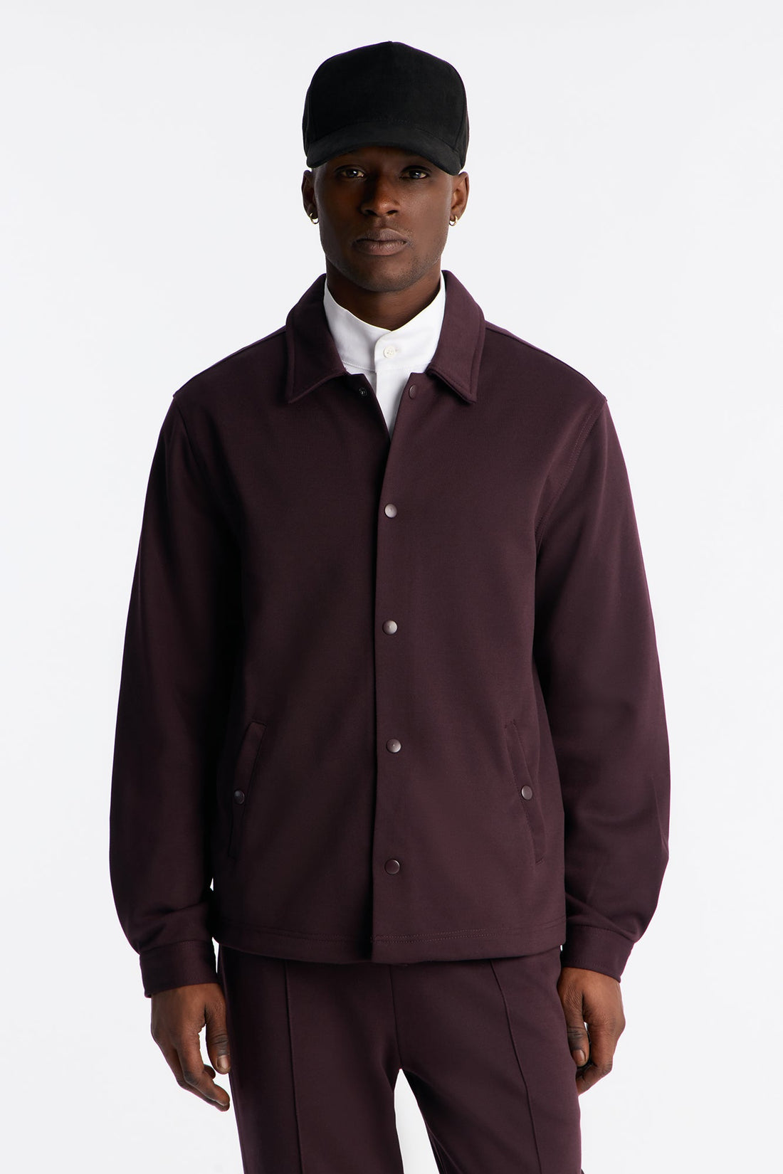 Structured Fleece Coaches Jacket - Plum