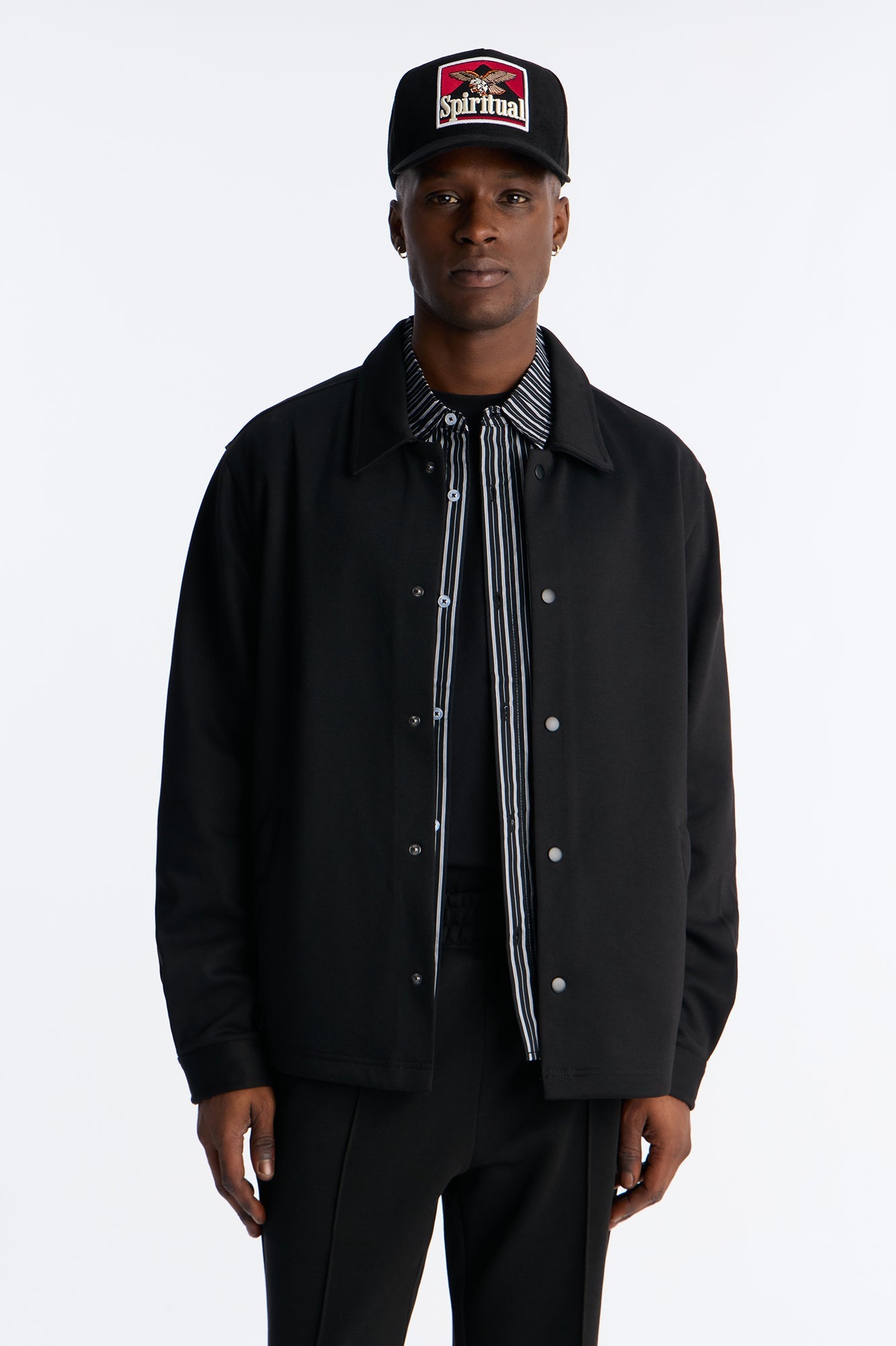 Structured Fleece Coaches Jacket - Black