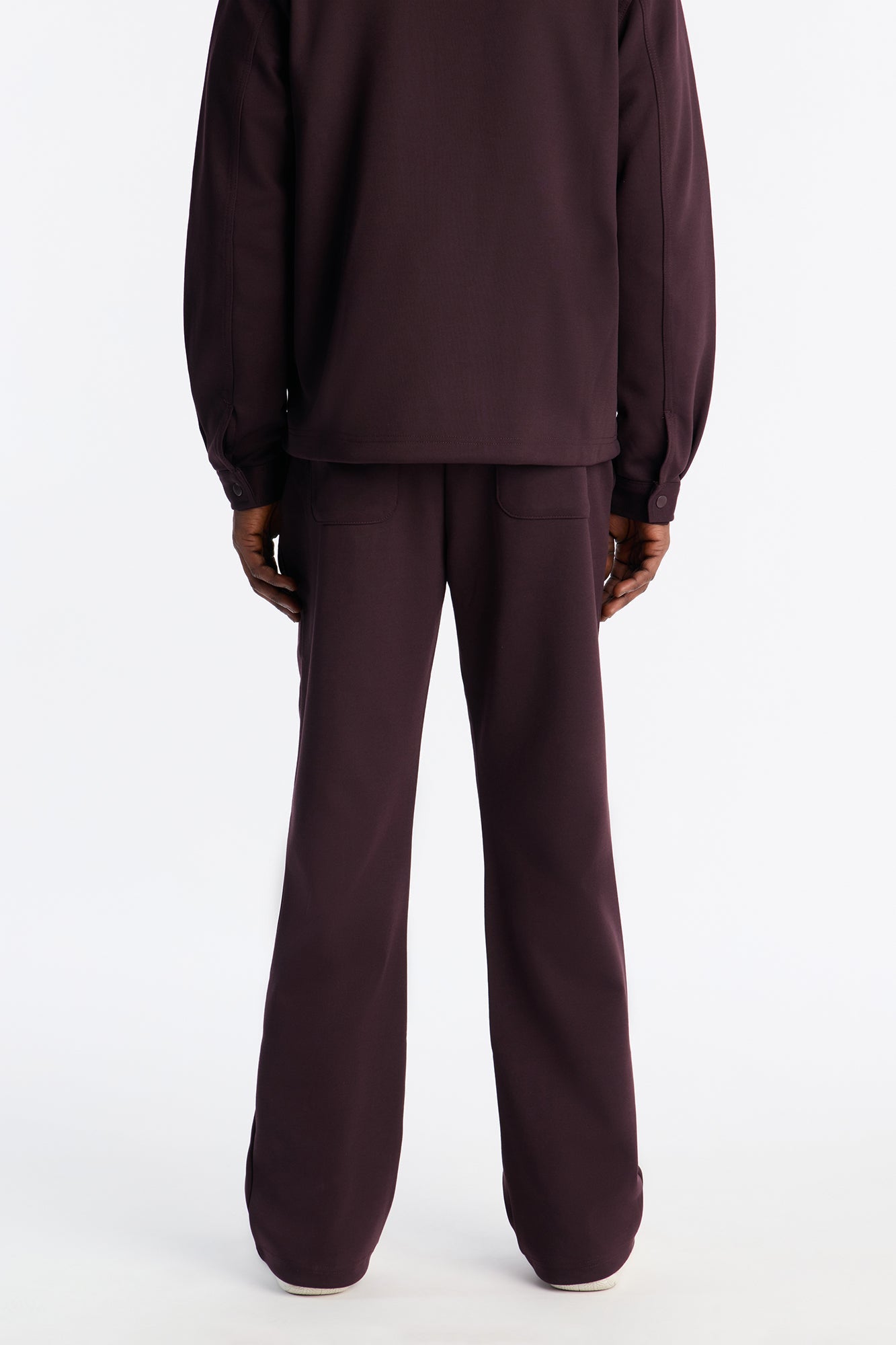 Structured Fleece Pintuck Slim Flare Sweatpants - Plum