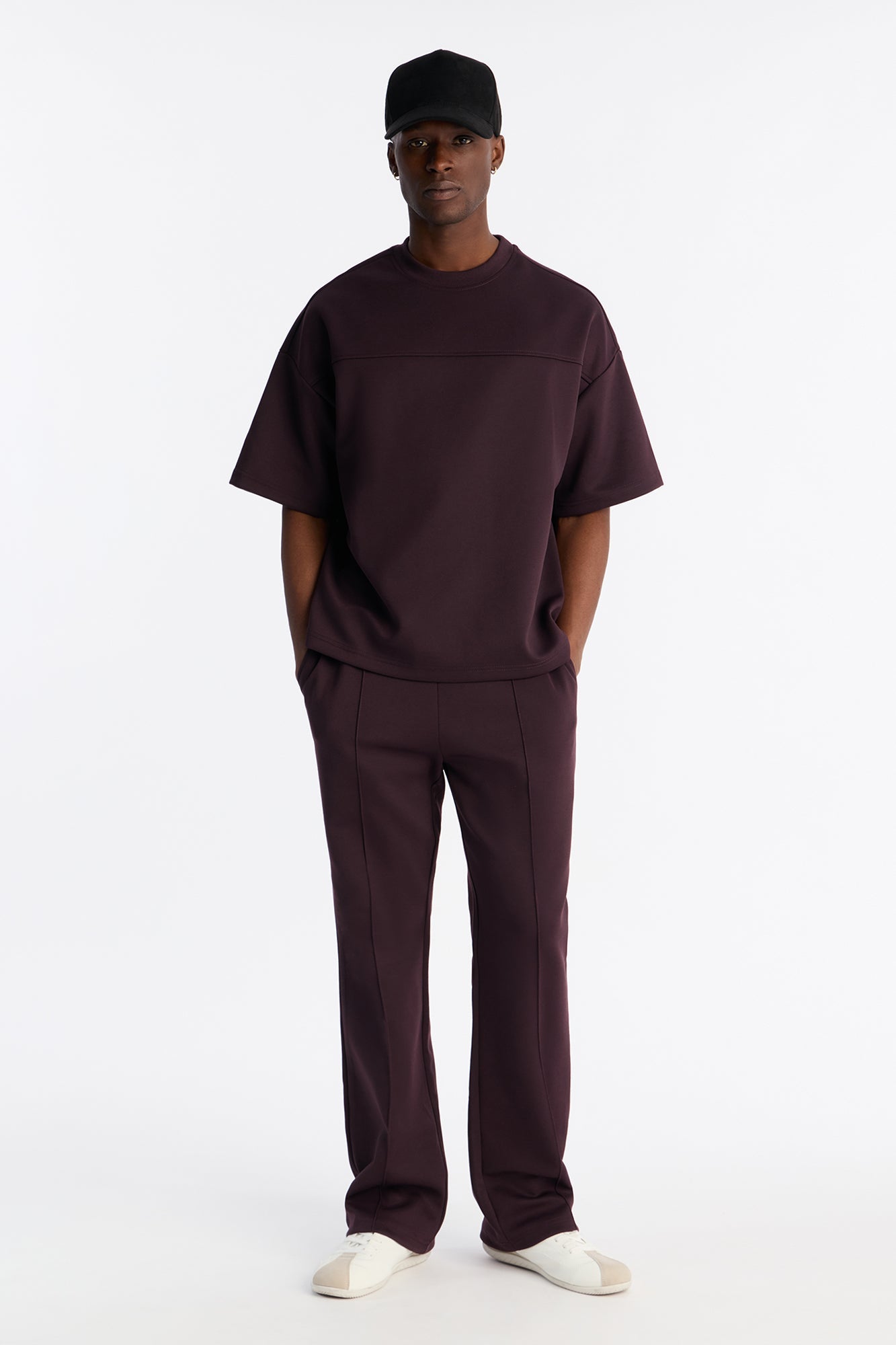 Structured Fleece Paneled Tee - Plum
