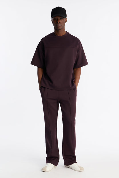 Structured Fleece Paneled Tee - Plum