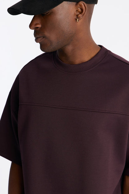 Structured Fleece Paneled Tee - Plum