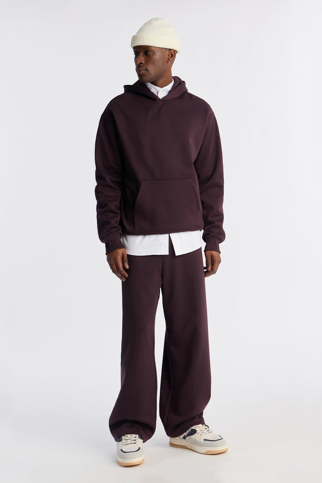 Structured Fleece Wide Leg Sweatpants - Plum