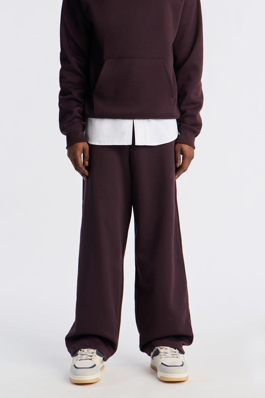 Structured Fleece Wide Leg Sweatpants - Plum
