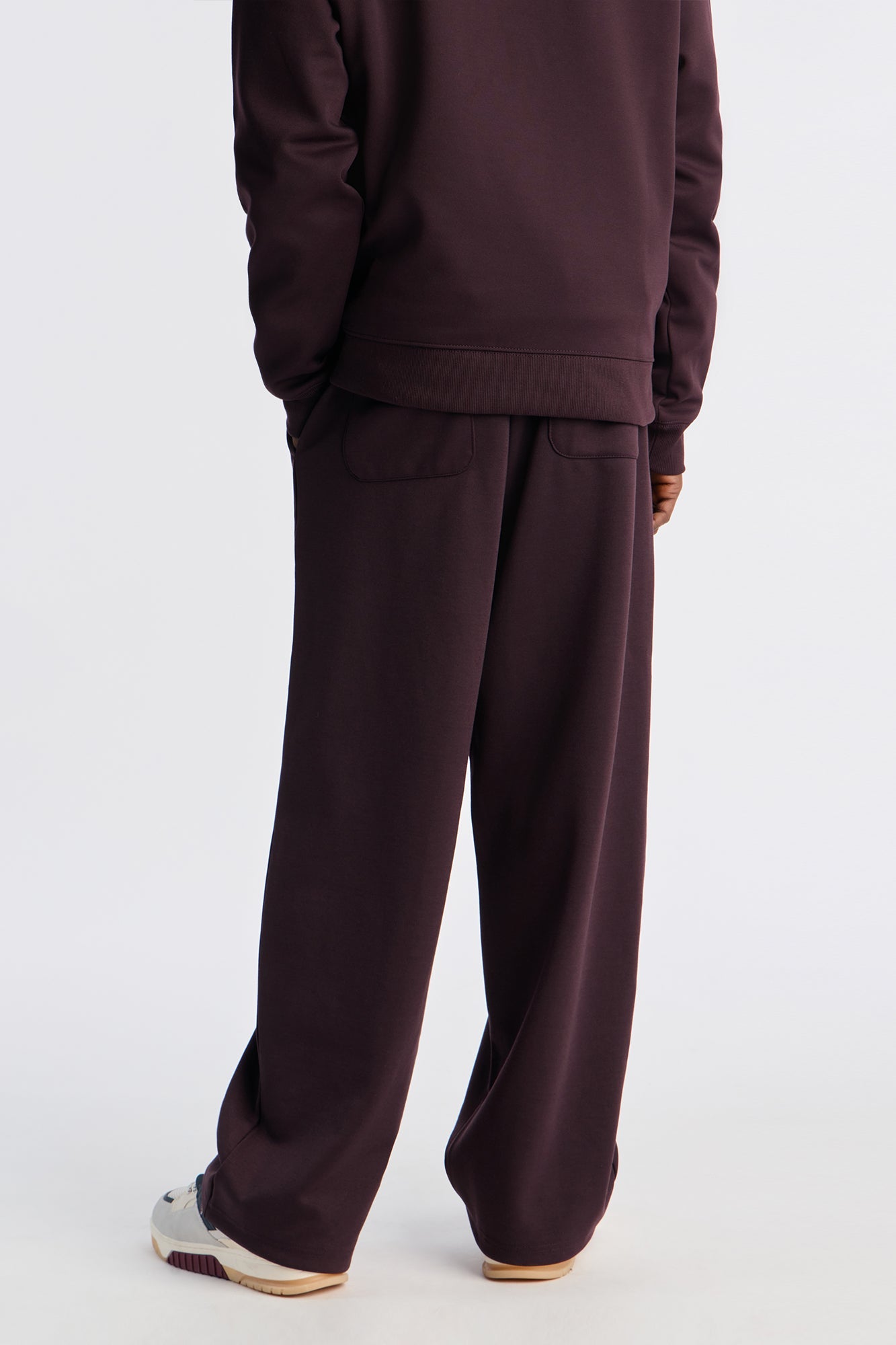 Structured Fleece Wide Leg Sweatpants - Plum