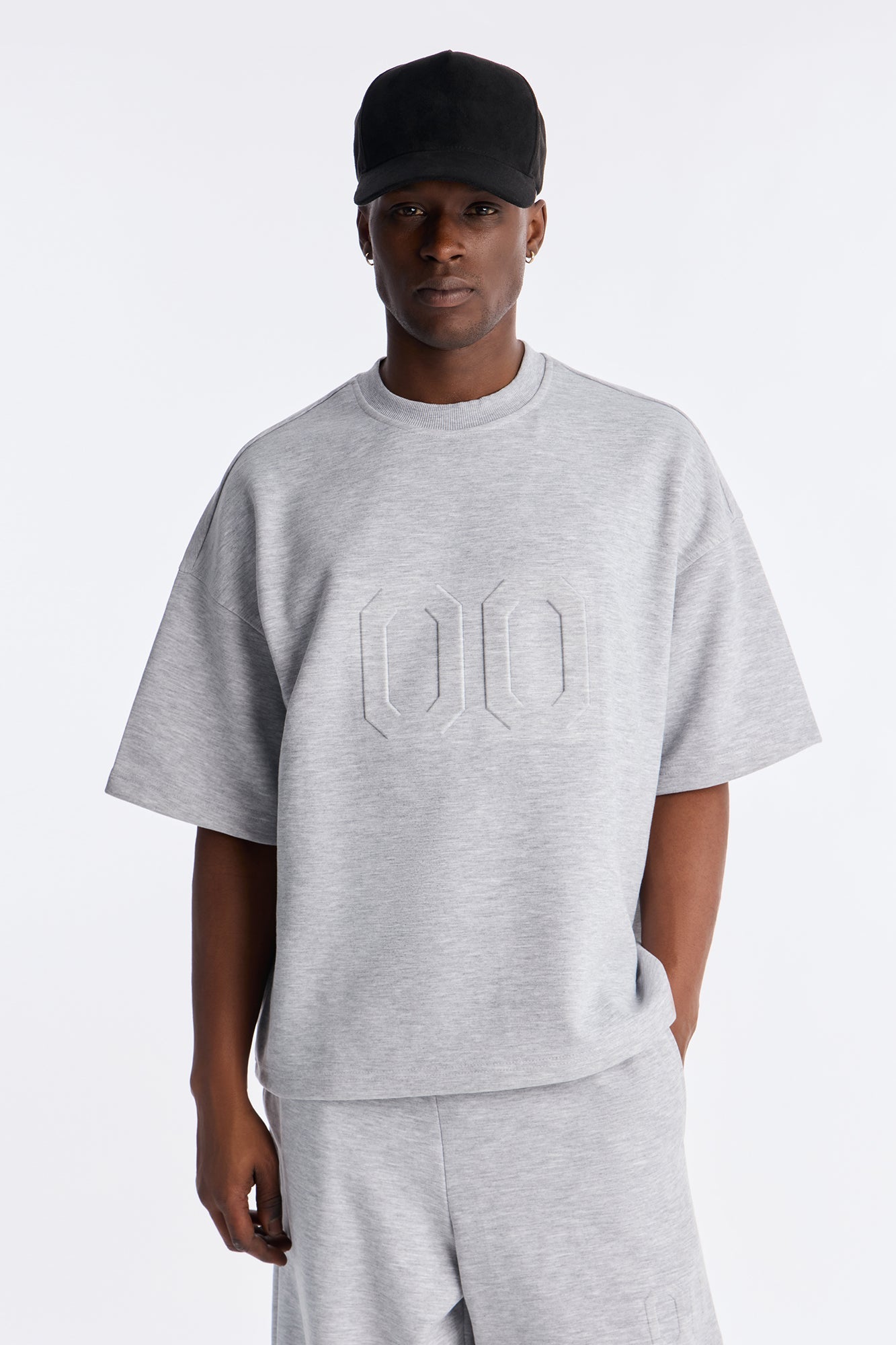 Structured Fleece Embossed Number Tee - Heather Grey