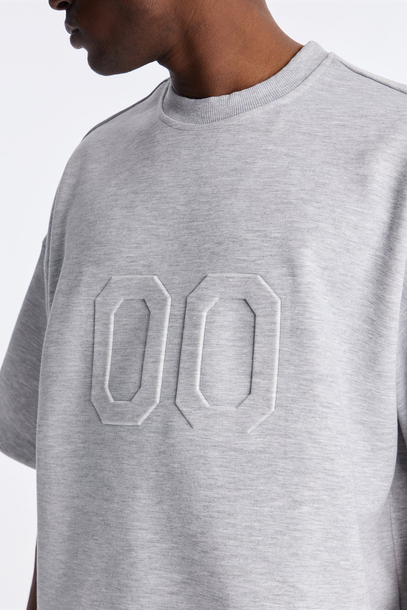 Structured Fleece Embossed Number Tee - Heather Grey