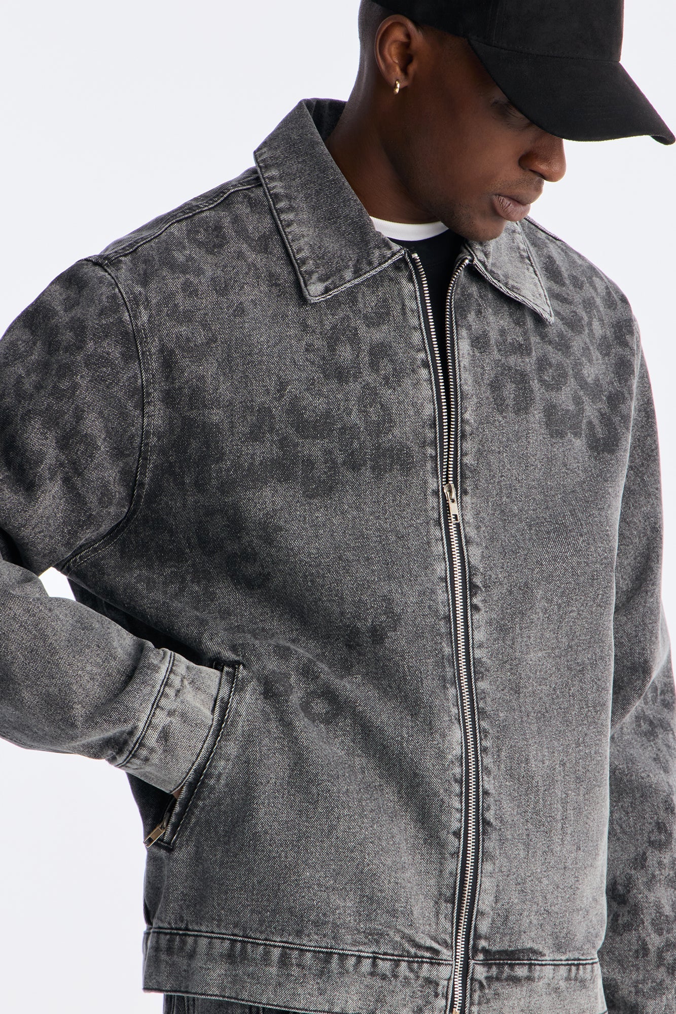 Night Fall Leopard Denim Jacket - Black Wash
