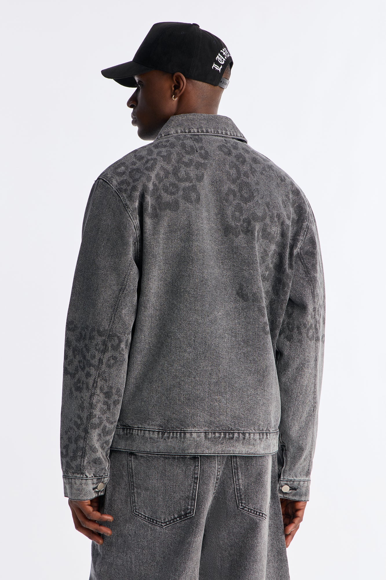 Night Fall Leopard Denim Jacket - Black Wash